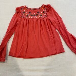 Mini Boden Coral Top with Embroidered Floral Accents Size 7-8yrs